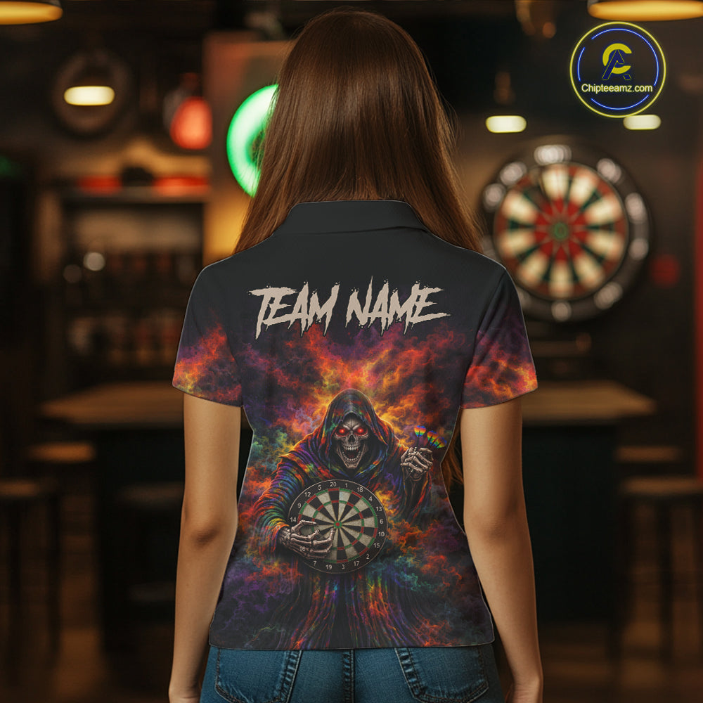 Colorful Smoke Horror Grim Reaper Dartboard Dart Polo Shirts For Women Custom Dart Team Shirts NYN2677