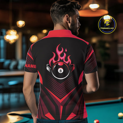 Red Flaming 8 Ball Pool Polo & 1/4-Zip Team Shirt For Men Custom Billiards Ball Apparel NYN2831