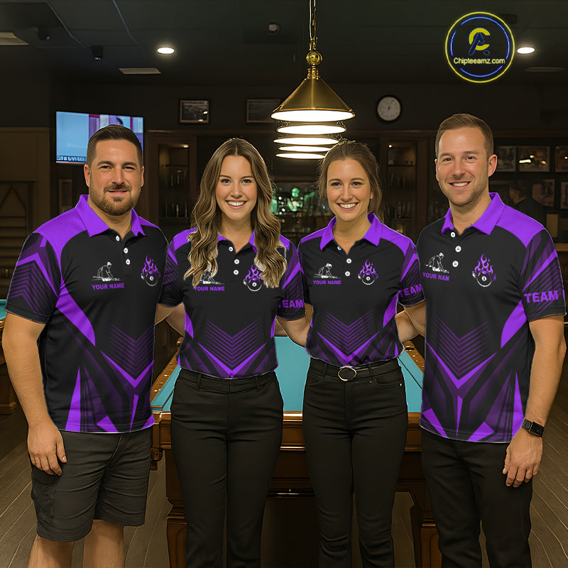 Purple Flaming 8 Ball Pool Polo & 1/4-Zip Team Shirt For Women Custom Billiards Ball Apparel NYN2832