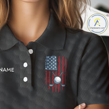 Load image into Gallery viewer, Womens American Flag Golf Shirts Patriotic Golf Jersey Custom Black Ball Golf Clothing, Golf Gifts NYN3053