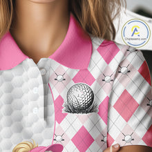 Load image into Gallery viewer, Custom Pink Argyle Golf Polo Shirts For Women Funny Duck Golfer Best Golf Clothing Shirts NYN3055