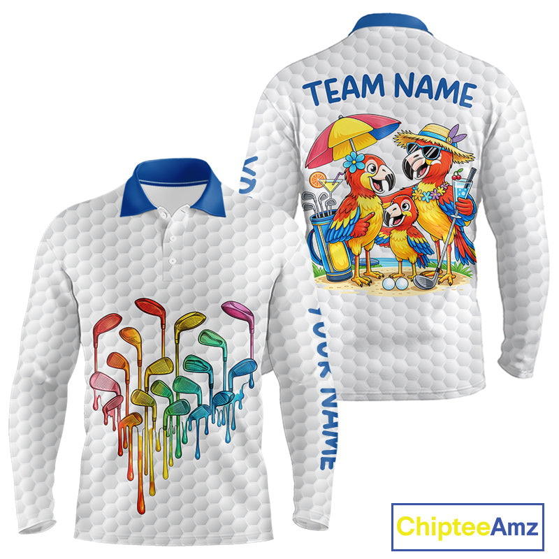 Custom Funny Family Parrots Golf Polo Shirts For Men Colorful Golf Clubs Golf Clothing Shirts NYN3056