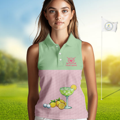 Tropical Flamingo Sleeveless Polo Golf Shirts For Women Custom Pink & Green Golf Team Attire For Golfers NYN3062