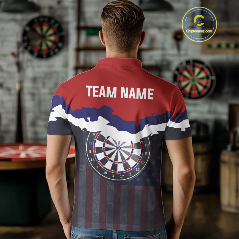 Men's Custom Darts Shirt With American Flag Pattern And Colorful Dartboard NYN0266