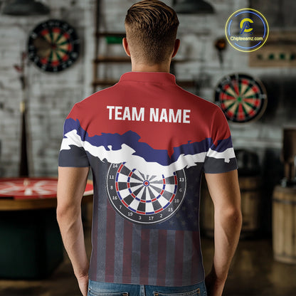 Men's Custom Darts Shirt With American Flag Pattern And Colorful Dartboard NYN0266