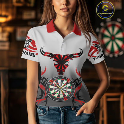 Red Dark Bull Colorful Dartboard Women's Darts Shirt - Custom Name For Darts Jersey NYN0516