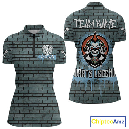Brick Wall Skull Dartboard Women's Grunge Darts Shirt - Custom Dart Player Uniform NYN0519