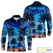 Load image into Gallery viewer, Men's sunset tropical palm tree golf polo shirt mockup personalized golf apparel