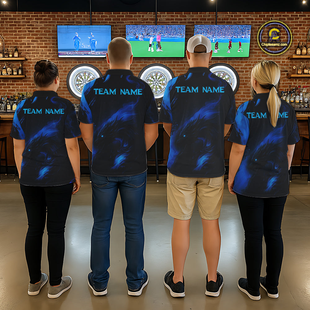Personalized Black And Blue Flames Dragon Dart Quarter-Zip Shirts For Women Dart Team Jerseys NYN2188