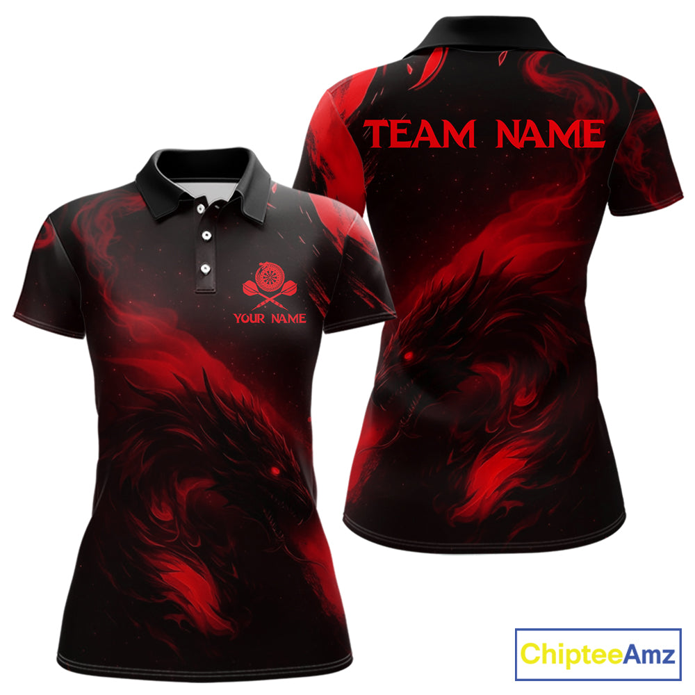 Personalized Black And Red Flames Dragon Dart Polo Shirts For Women Dart Team Jerseys NYN2189