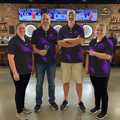 Personalized Black And Purple Flames Dragon Dart Polo Shirts For Men Dart Team Jerseys NYN2190