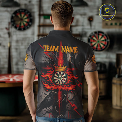 Personalized Raven Red Flames Crown Darts Polo Shirts For Men Cross Dart Gothic Jerseys NYN2194