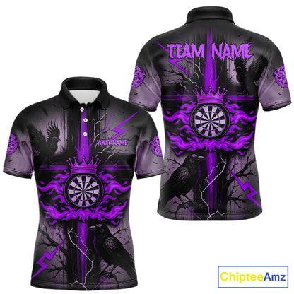 Personalized Raven Purple Flames Crown Darts Polo Shirts For Men Cross Dart Gothic Jerseys NYN2195