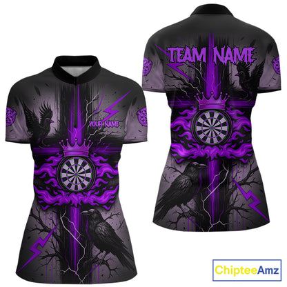 Personalized Raven Purple Flames Crown Darts Quarter-Zip Shirts For Women Cross Dart Gothic Jerseys NYN2195
