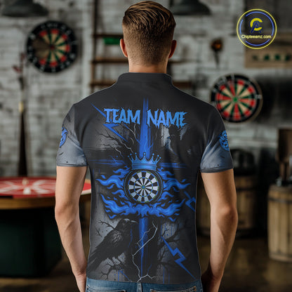 Personalized Raven Blue Flames Crown Darts Polo Shirts For Men Cross Dart Gothic Jerseys NYN2196