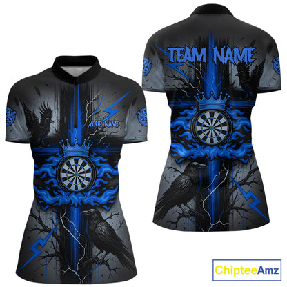 Personalized Raven Blue Flames Crown Darts Quarter-Zip  Shirts For Women Cross Dart Gothic Jerseys NYN2196