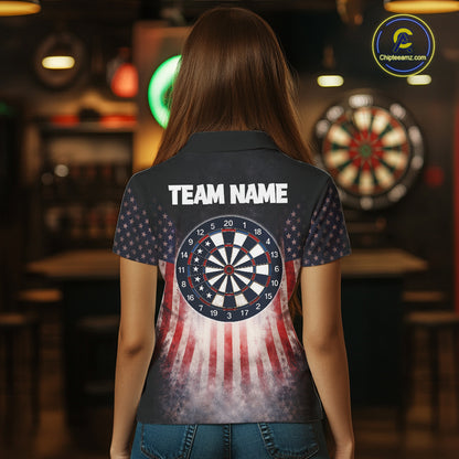 American Flag Grunge Dart Arrow Patriotic Dart Polo Shirts For Women Custom Name For Dart Players NYN2685