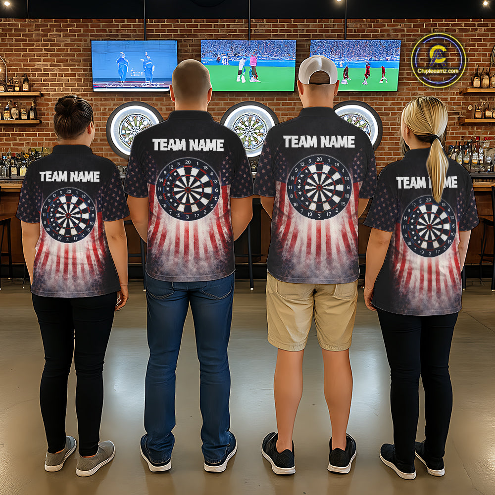 American Flag Grunge Dart Arrow Patriotic Dart Polo Shirts For Men Custom Name For Dart Players NYN2685