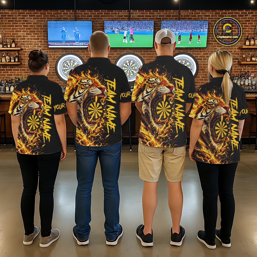 Yellow Horror Tiger Fire Flame Dartboard Custom Women Darts Polo League Shirts Dart Jerseys NYN2838