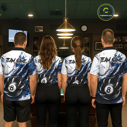 White And Blue Claws 8 Ball Billiard Pool Shirt For Women Custom Billiard Attire Team Jersey NYN3064