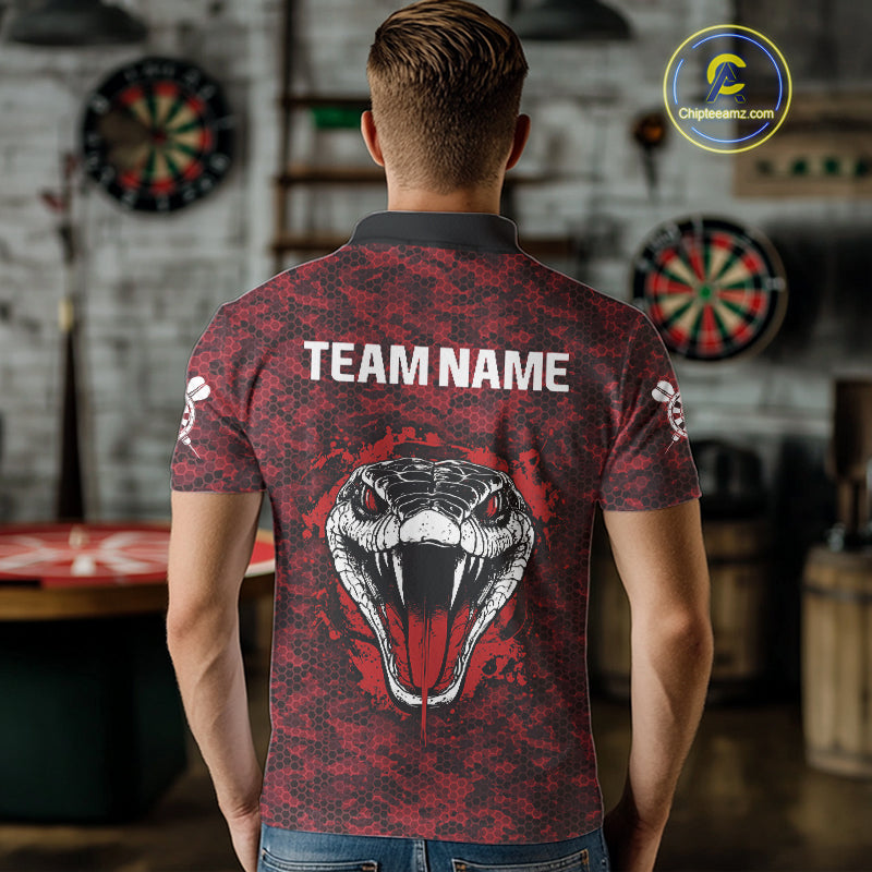 Men’s Darts Team Shirt Featuring Fierce Scarlet Cobra Head Snakeskin Pattern NYN0279