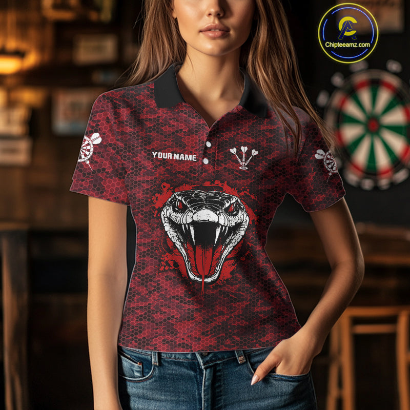 Women’s Darts Team Shirt Featuring Fierce Scarlet Cobra Head Snakeskin Pattern NYN0279