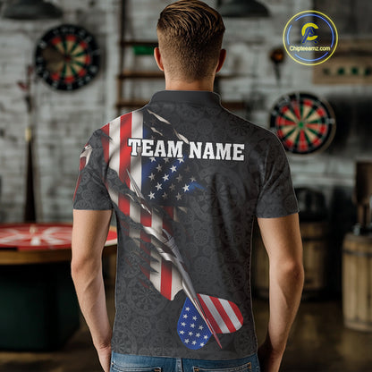 Custom American Flag Dart Arrow Black Dart Men Polo Shirt Patriotic Dart Team Jerseys NYN1625