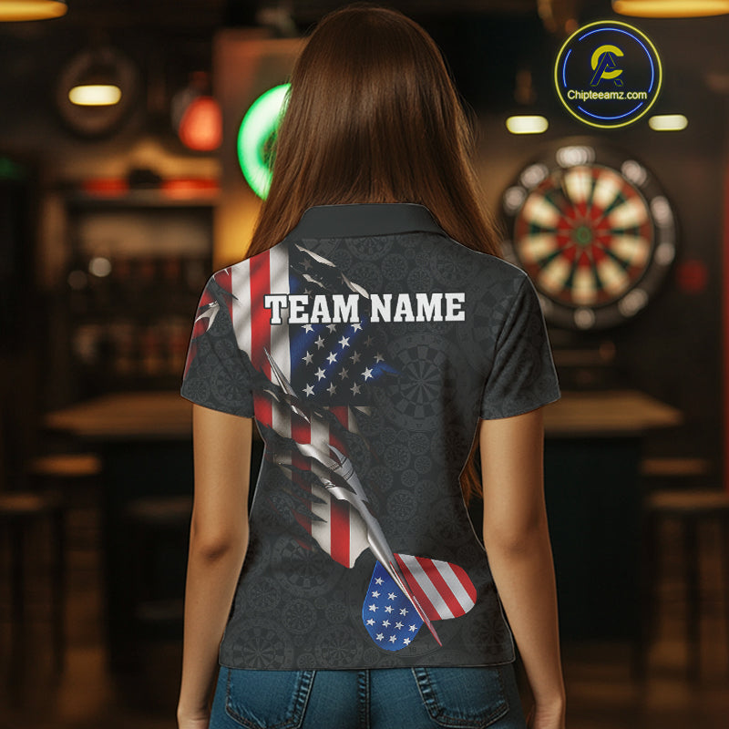 Custom American Flag Dart Arrow Black Dart Women Polo Shirt Patriotic Dart Team Jerseys NYN1625