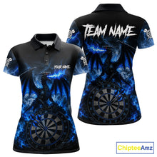 Load image into Gallery viewer, Women's thunder dragon dart polo shirt mockup lightning blue dart team jersey