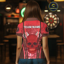 Load image into Gallery viewer, Red Skull &amp; Flame Darts Women's Darts Polo Shirt Custom Name For Players NYN0751