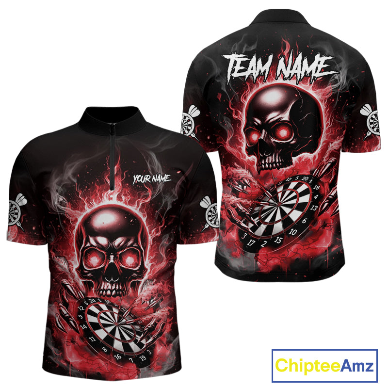 Custom Fire Flame Dartboard Lightning Red Skull Dart Men Quarter-Zip Jerseys Dart Team Shirt NYN1673