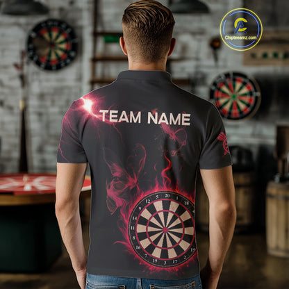 Custom Red Smokes Butterfly Flame Dartboard Dart Men Polo Jerseys Dart Team Shirt NYN1678
