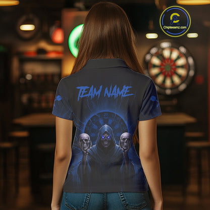 Custom Blue Grim Reaper Grey Skull Dartboard Women Darts Polo Shirt Grunge Dart Jerseys NYN1937