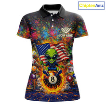 Load image into Gallery viewer, Colorful Splatter Funny Alien Fire 8 Ball Women Billiards Shirt Personalized Pool Balls Billiard Attire NYN2687