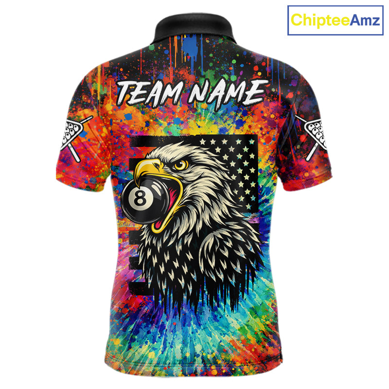 Colorful Tie-Dye Funny Eagle 8 Ball Men Billiards Shirt Personalized Pool Balls Billiard Attire NYN2689