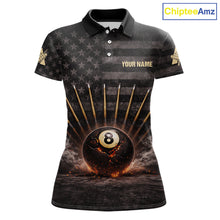 Load image into Gallery viewer, American Flag Cracked Ball 8 Billiards Pool Sticks Shirt For Women Custom Grunge Billiard Balls Attire NYN2691