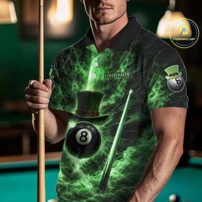 St Patrick's Day Green Smokes Ball 8 Billiards Pool Sticks Shirt For Men Custom Billiard Balls Attire NYN2692