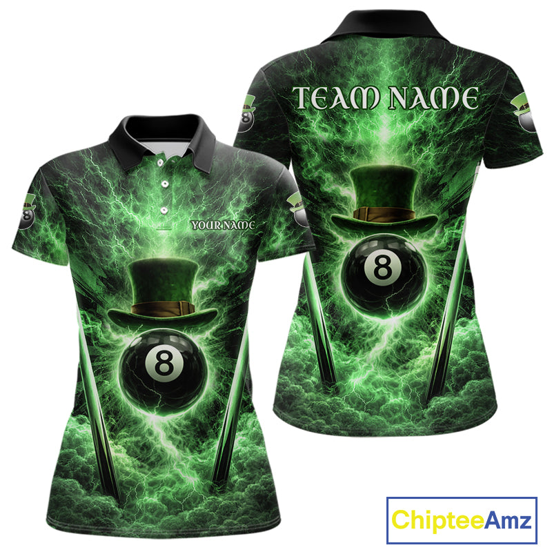St Patrick's Day Green Smokes Ball 8 Billiards Pool Sticks Shirt For Women Custom Billiard Balls Attire NYN2692