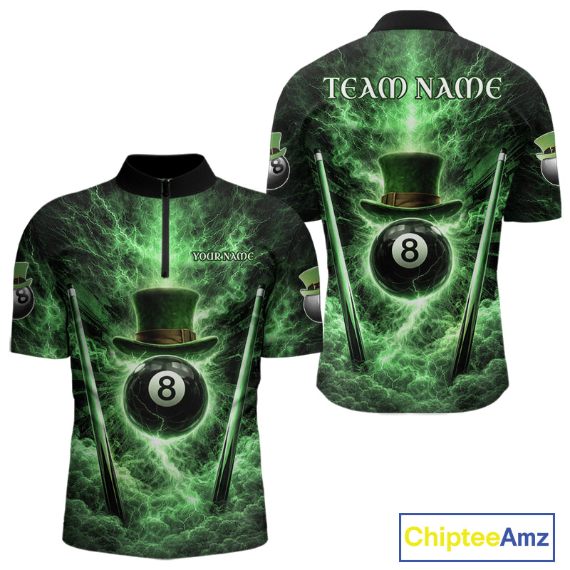 St Patrick's Day Green Smokes Ball 8 Billiards Pool Sticks Shirt For Men Custom Billiard Balls Attire NYN2692