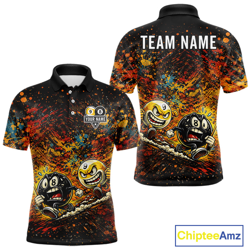 Colorful Splatter Funny Billiard Ball 9 & 8 Ball Pool Shirt For Men Personalized Billiard Team Names NYN2693