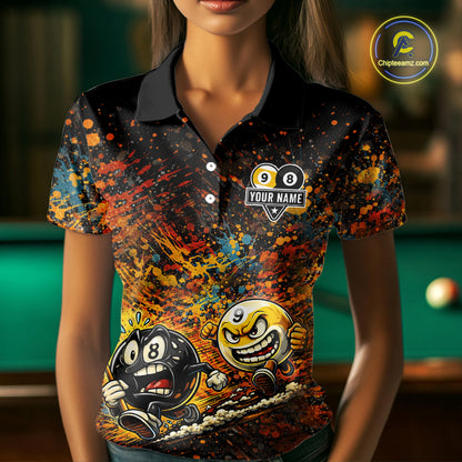 Colorful Splatter Funny Billiard Ball 9 & 8 Ball Pool Shirt For Women Personalized Billiard Team Names NYN2693