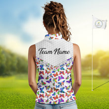 Load image into Gallery viewer, Butterfly Womens White Pattern Golf Sleeveless Polo Shirt Custom Name Floral Colorful Watercolor Golf Shirts NYN2846