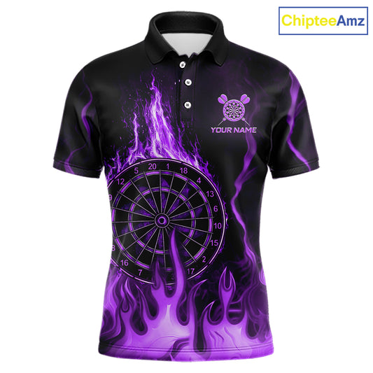 Personalized Dart Shirts For Men Custom Purple Dartboard Flame Team League Darter Jerseys NYN2849