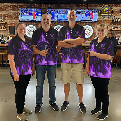 Personalized Dart Shirts For Women Custom Purple Dartboard Flame Team League Darter Jerseys NYN2849