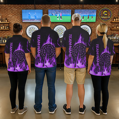 Personalized Dart Shirts For Women Custom Purple Dartboard Flame Team League Darter Jerseys NYN2849