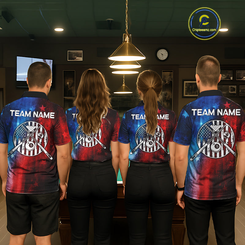 Red - Blue Grunge American Flag Billiard Pool Shirt For Women Personalized Patriot Billiard Team Attire NYN3219