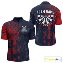 Load image into Gallery viewer, US Flag Grunge Star Dartboard Men's Darts Quarter-Zip Shirt - Custom Name For Players NYN0755