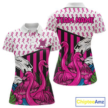 Load image into Gallery viewer, Custom Pink Ribbon Flamingo Dart Polo Shirt For Women Breast Cancer Awareness Dart Jerseys NYN1415