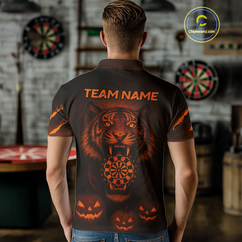 Custom Pumpkin Tiger Horror Halloween Dart Polo Shirt For Men Dart Tournament Jerseys NYN1421