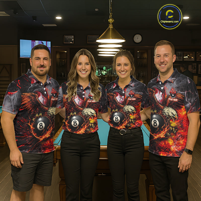 Eagle Fire Flame Pool 9 Ball & 8 Ball Women's Billiard Shirt Custom Billiard Polo & 1/4 Zip Attire NYN2494